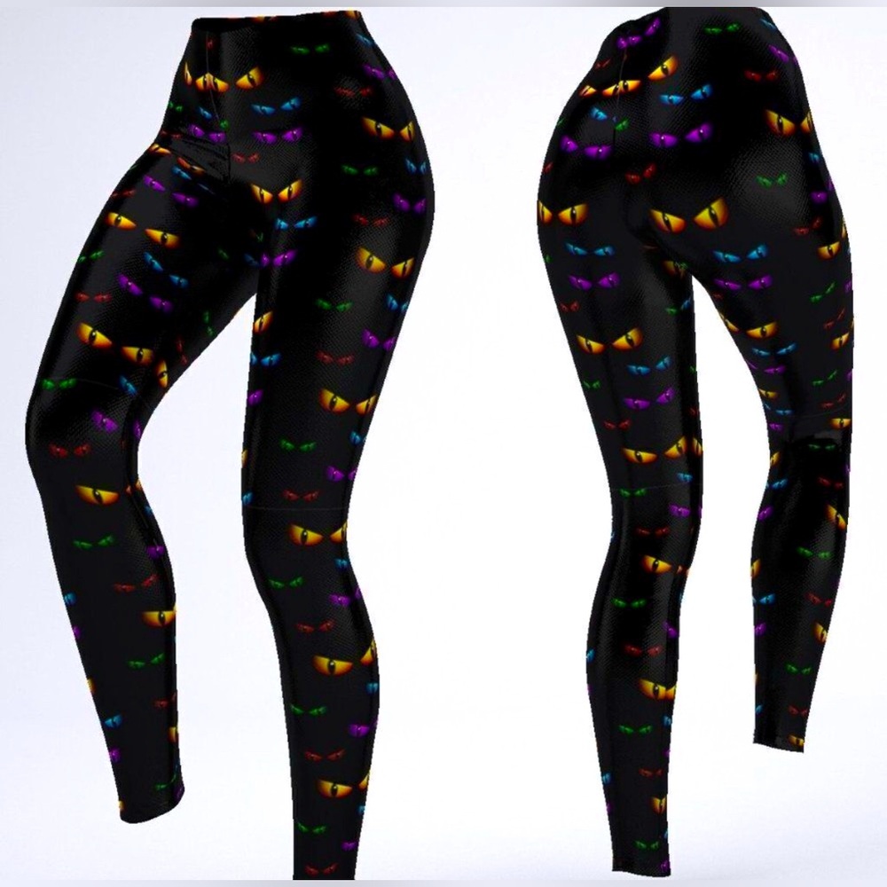 NIB Colorful SPOOKY EYES HALLOWEEN Print Leggings POLLY STRETCH plus size 12-18